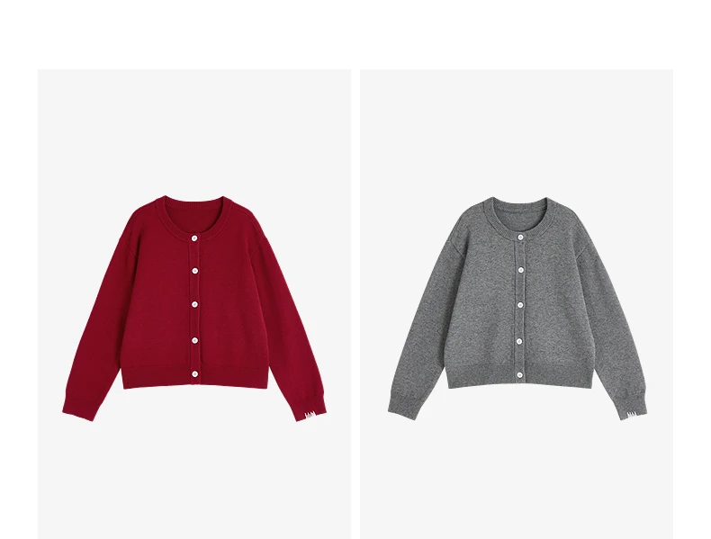 TOYOUTH Women Knitwear 2026 Spring New Crew Neck Cardigan Minimalist Intellectual Chill Tops