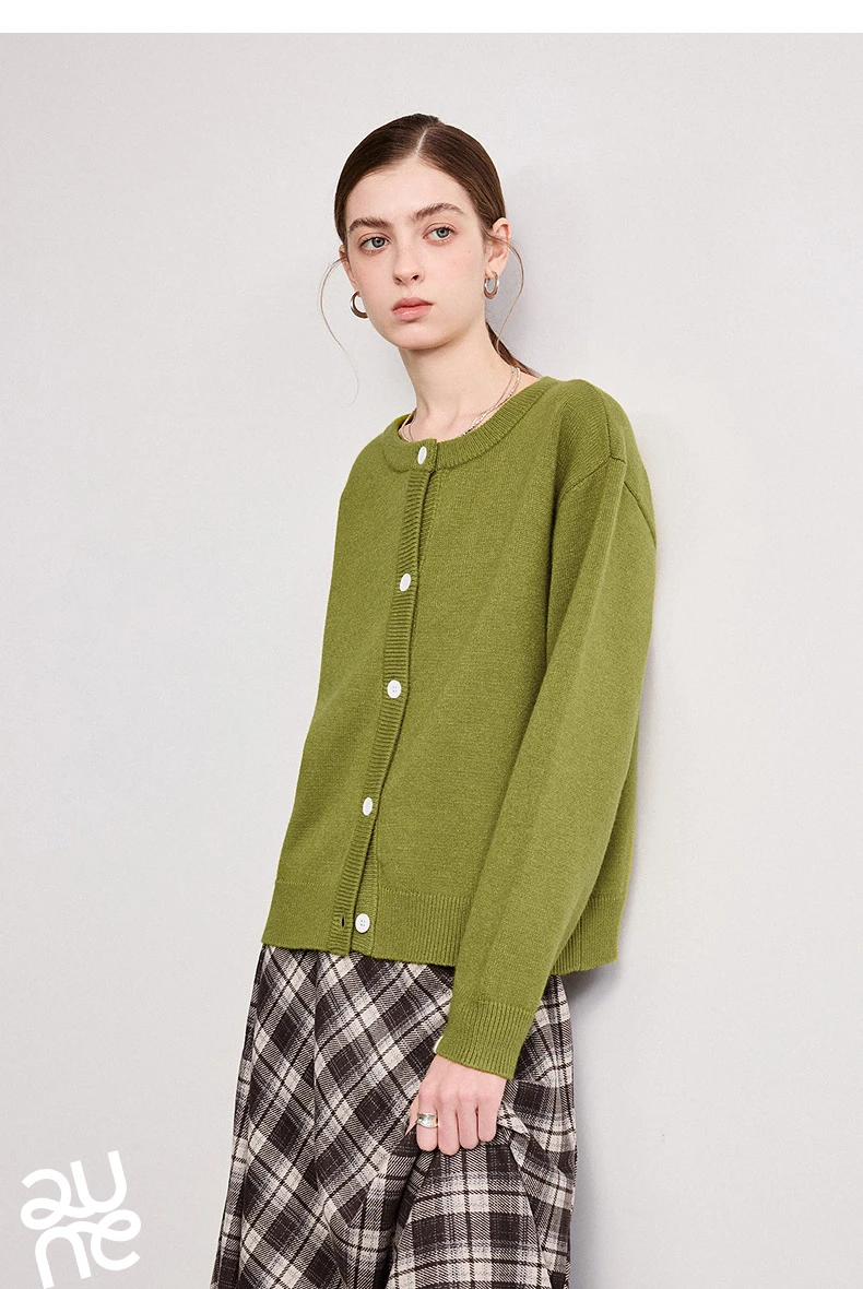 TOYOUTH Women Knitwear 2026 Spring New Crew Neck Cardigan Minimalist Intellectual Chill Tops