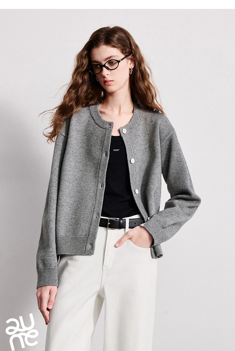 TOYOUTH Women Knitwear 2026 Spring New Crew Neck Cardigan Minimalist Intellectual Chill Tops