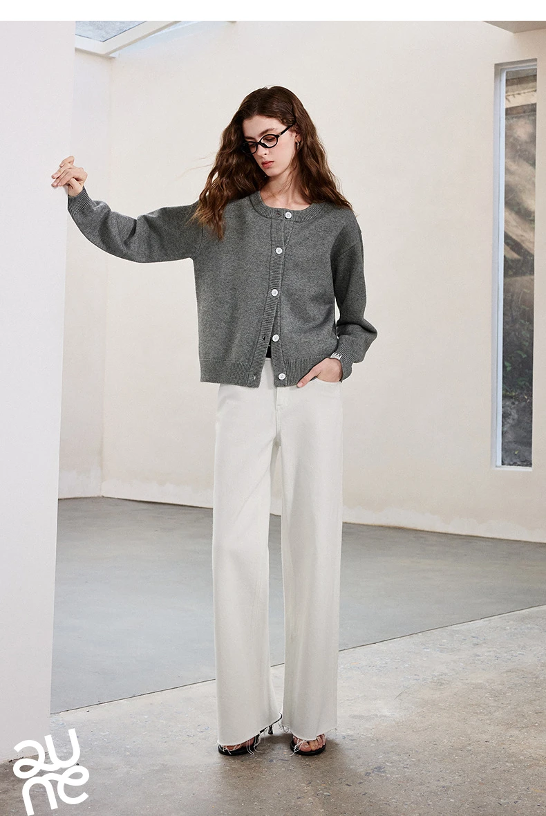 TOYOUTH Women Knitwear 2026 Spring New Crew Neck Cardigan Minimalist Intellectual Chill Tops