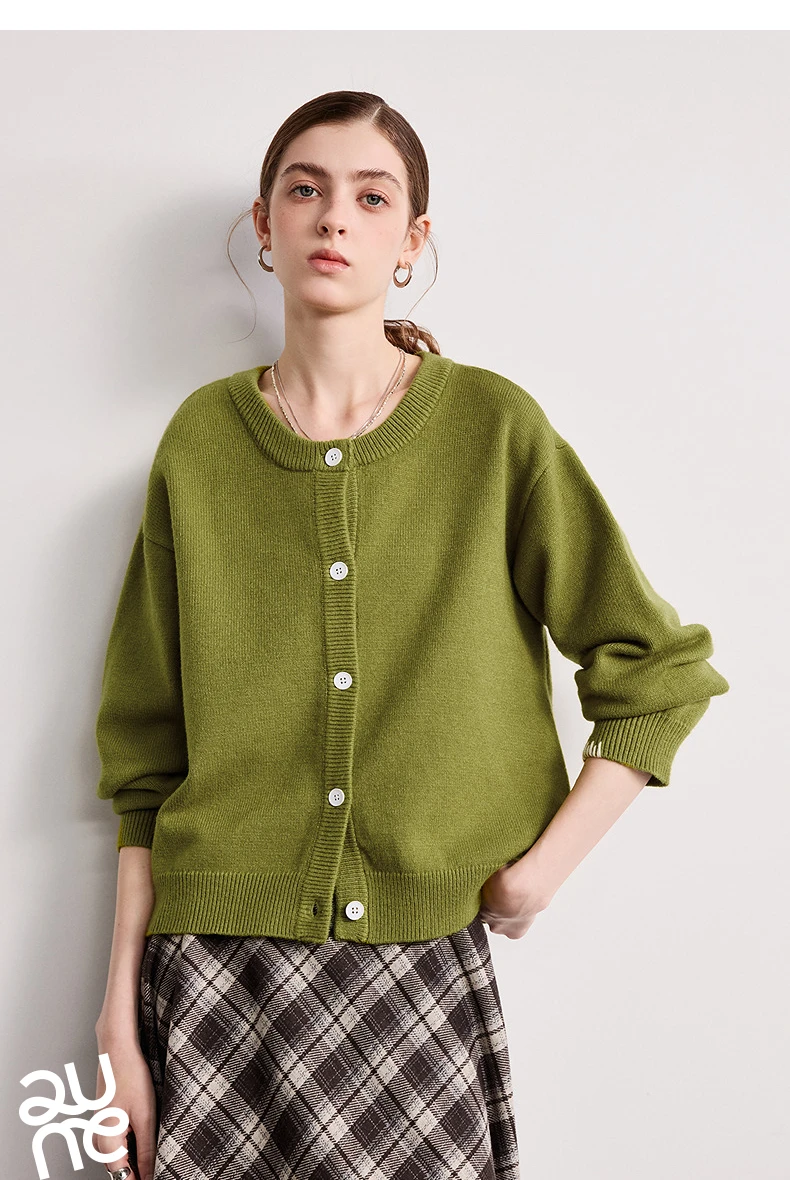 TOYOUTH Women Knitwear 2026 Spring New Crew Neck Cardigan Minimalist Intellectual Chill Tops