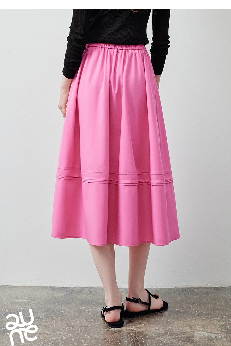 TOYOUTH Women Skirt 2026 Summer New Solid Klein Blue Pin Tuck Cocoon Silhouette Petite Midi Skirt