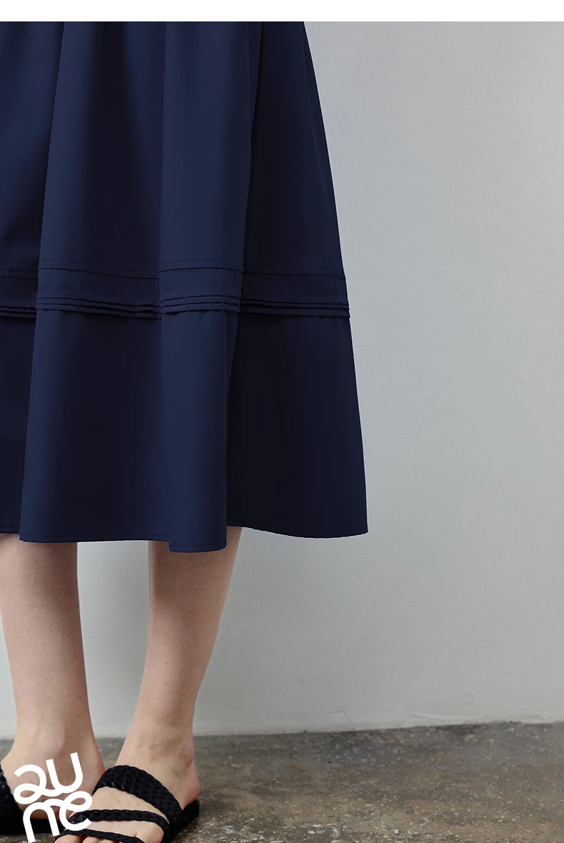 TOYOUTH Women Skirt 2026 Summer New Solid Klein Blue Pin Tuck Cocoon Silhouette Petite Midi Skirt
