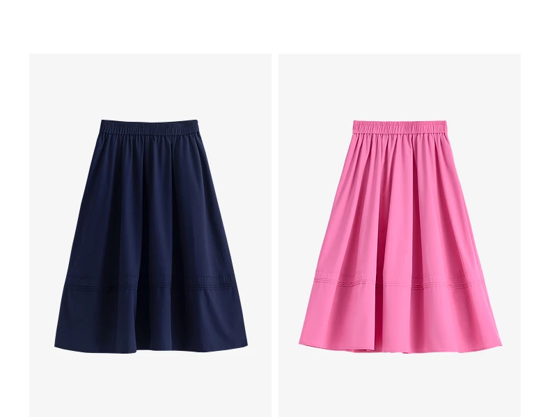 TOYOUTH Women Skirt 2026 Summer New Solid Klein Blue Pin Tuck Cocoon Silhouette Petite Midi Skirt