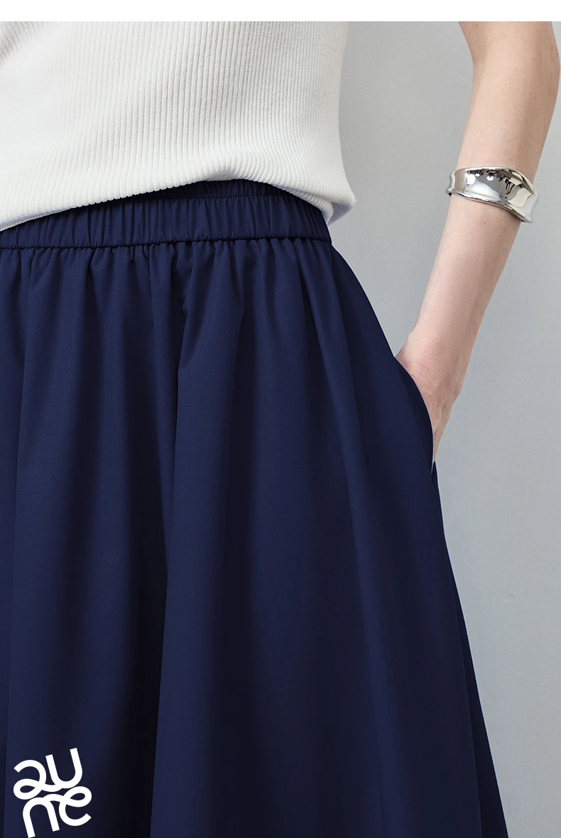 TOYOUTH Women Skirt 2026 Summer New Solid Klein Blue Pin Tuck Cocoon Silhouette Petite Midi Skirt