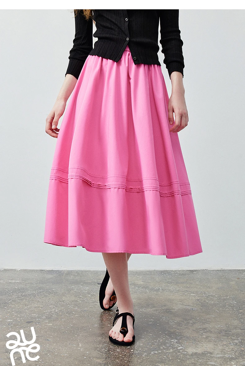 TOYOUTH Women Skirt 2026 Summer New Solid Klein Blue Pin Tuck Cocoon Silhouette Petite Midi Skirt
