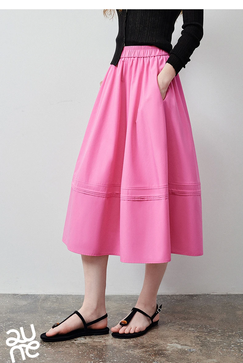 TOYOUTH Women Skirt 2026 Summer New Solid Klein Blue Pin Tuck Cocoon Silhouette Petite Midi Skirt