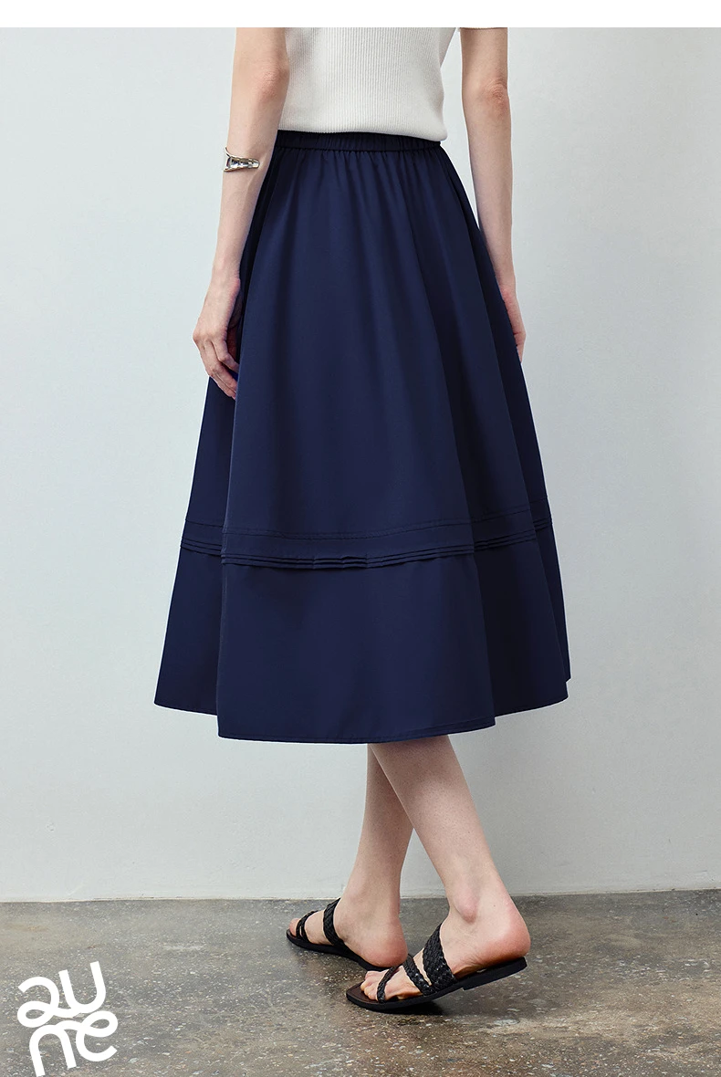 TOYOUTH Women Skirt 2026 Summer New Solid Klein Blue Pin Tuck Cocoon Silhouette Petite Midi Skirt