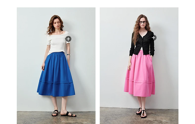 TOYOUTH Women Skirt 2026 Summer New Solid Klein Blue Pin Tuck Cocoon Silhouette Petite Midi Skirt