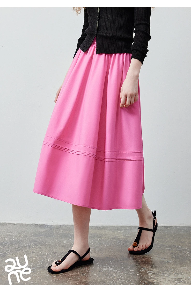 TOYOUTH Women Skirt 2026 Summer New Solid Klein Blue Pin Tuck Cocoon Silhouette Petite Midi Skirt