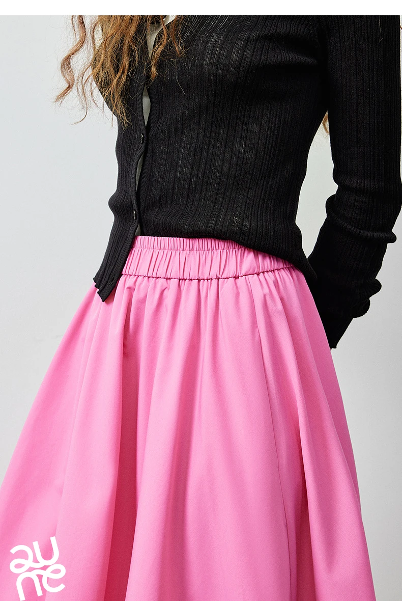TOYOUTH Women Skirt 2026 Summer New Solid Klein Blue Pin Tuck Cocoon Silhouette Petite Midi Skirt