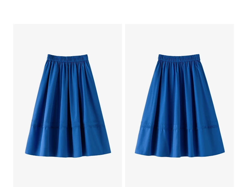 TOYOUTH Women Skirt 2026 Summer New Solid Klein Blue Pin Tuck Cocoon Silhouette Petite Midi Skirt