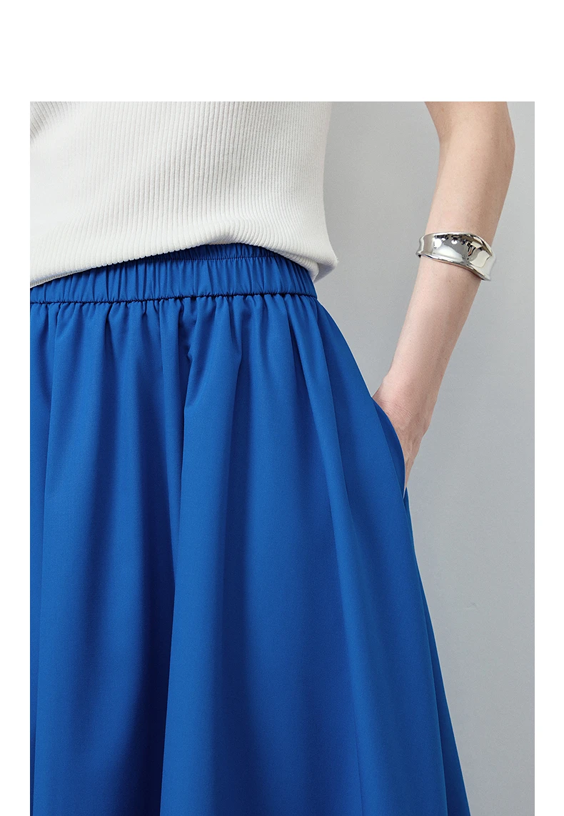 TOYOUTH Women Skirt 2026 Summer New Solid Klein Blue Pin Tuck Cocoon Silhouette Petite Midi Skirt