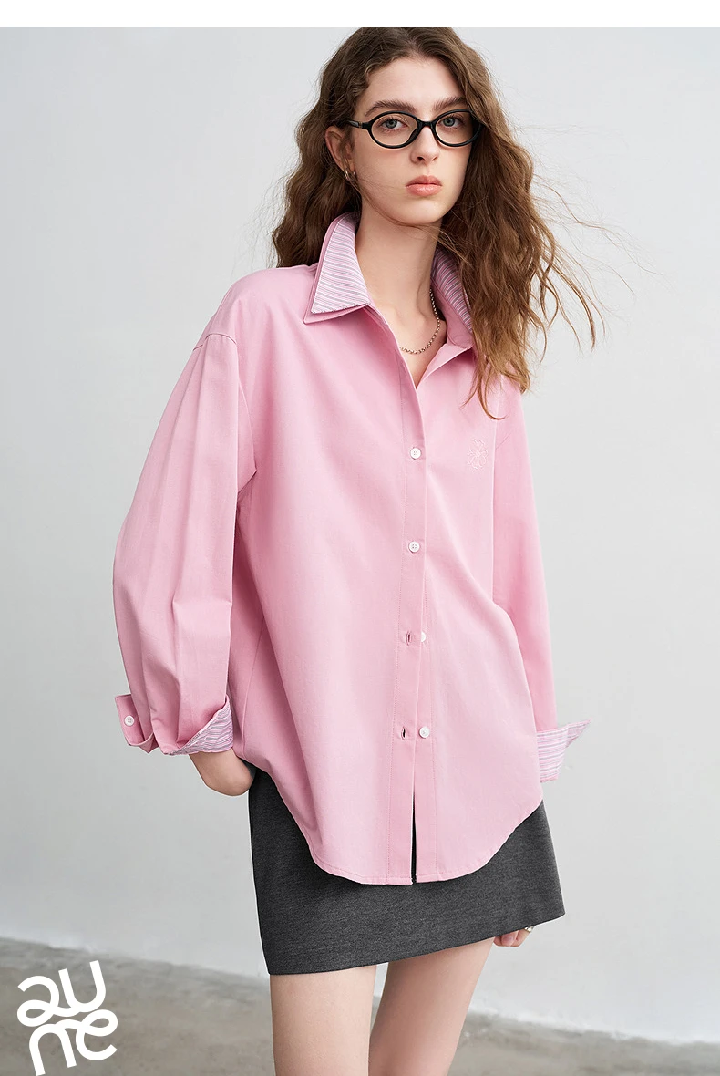 TOYOUTH Women Shirts 2026 Spring New Pure Cotton Striped Double-Layer Collar Niche Design Floral Embroidered Casual Shirt Tops