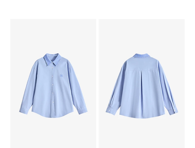 TOYOUTH Women Shirts 2026 Spring New Pure Cotton Striped Double-Layer Collar Niche Design Floral Embroidered Casual Shirt Tops
