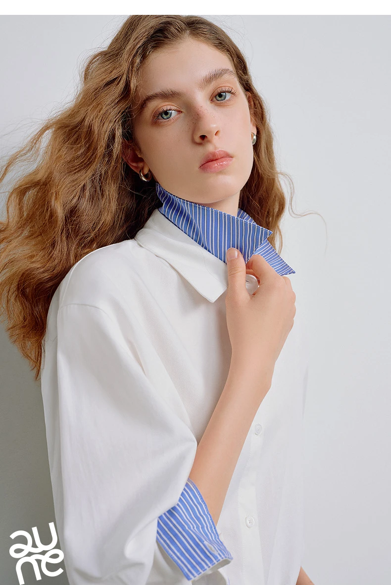 TOYOUTH Women Shirts 2026 Spring New Pure Cotton Striped Double-Layer Collar Niche Design Floral Embroidered Casual Shirt Tops