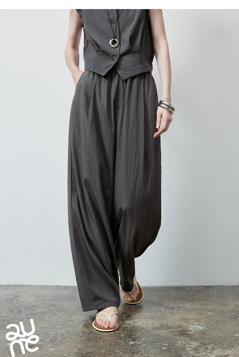 TOYOUTH Women Short Waist Top and Casual Banana Pants 2026 Summer New Old Money Cool Tone Two-Piece Set