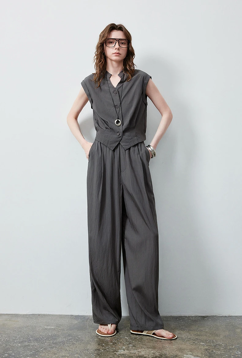 TOYOUTH Women Short Waist Top and Casual Banana Pants 2026 Summer New Old Money Cool Tone Two-Piece Set