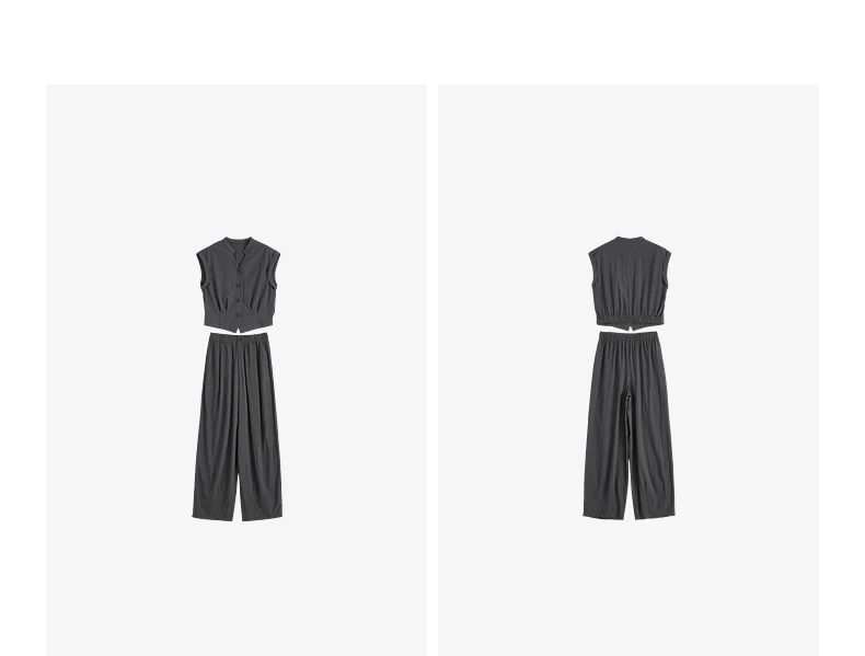 TOYOUTH Women Short Waist Top and Casual Banana Pants 2026 Summer New Old Money Cool Tone Two-Piece Set
