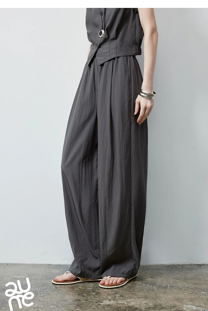 TOYOUTH Women Short Waist Top and Casual Banana Pants 2026 Summer New Old Money Cool Tone Two-Piece Set