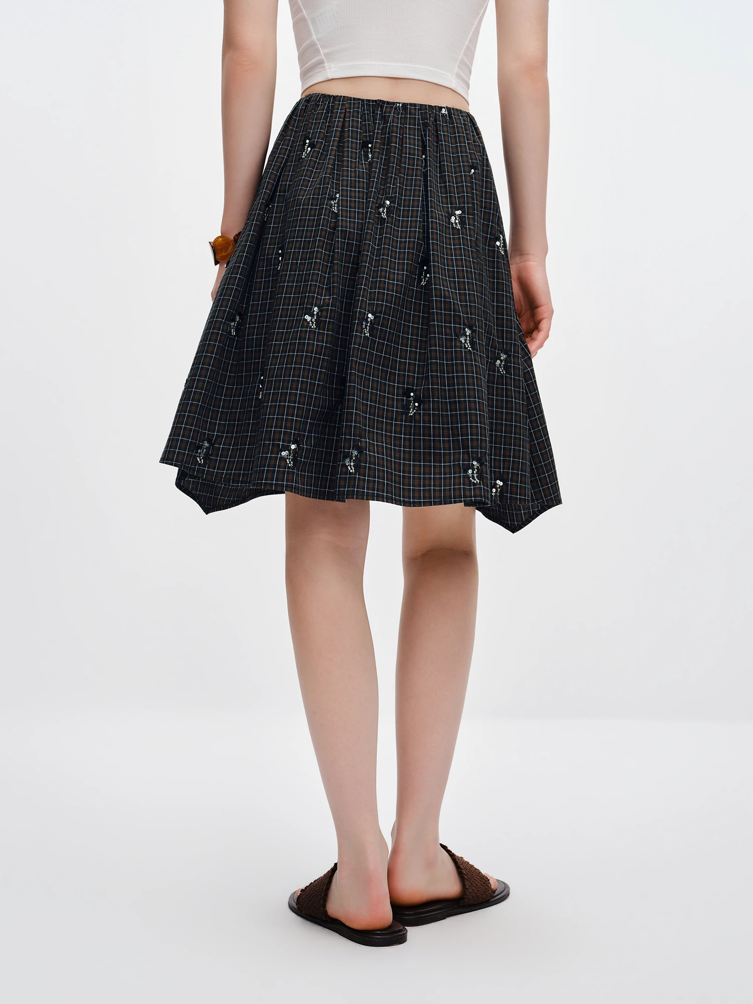 FSLE 【Premium Series】 Women's 2026 Summer New Vintage Beaded Black Plaid Tweed Vest & Skirt Set | Elegant Lady Two-Piece Outfit