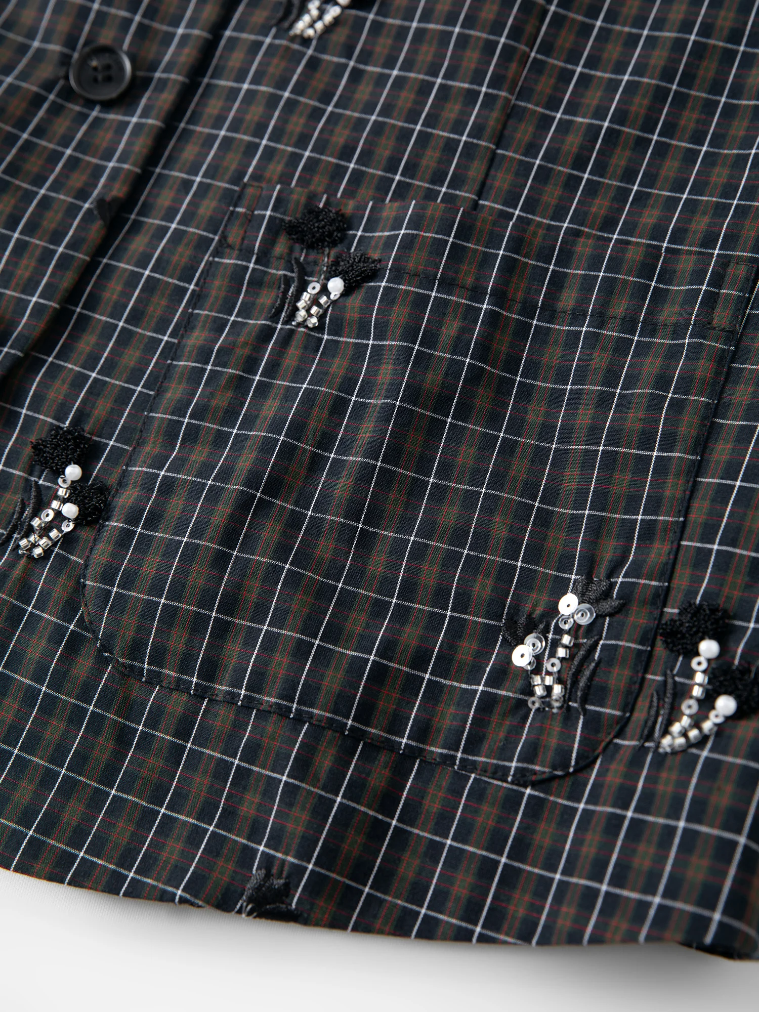 FSLE 【Premium Series】 Women's 2026 Summer New Vintage Beaded Black Plaid Tweed Vest & Skirt Set | Elegant Lady Two-Piece Outfit