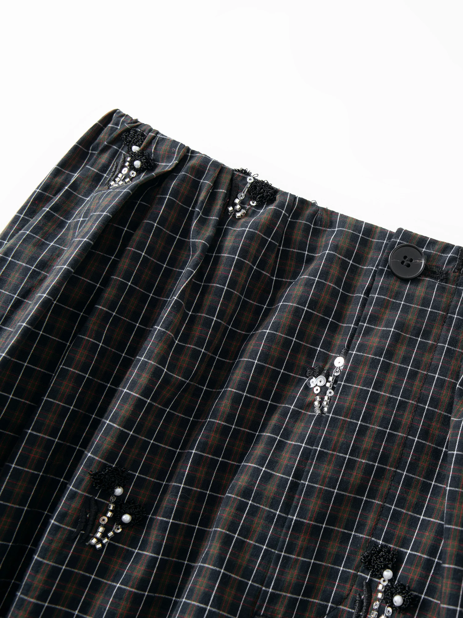 FSLE 【Premium Series】 Women's 2026 Summer New Vintage Beaded Black Plaid Tweed Vest & Skirt Set | Elegant Lady Two-Piece Outfit