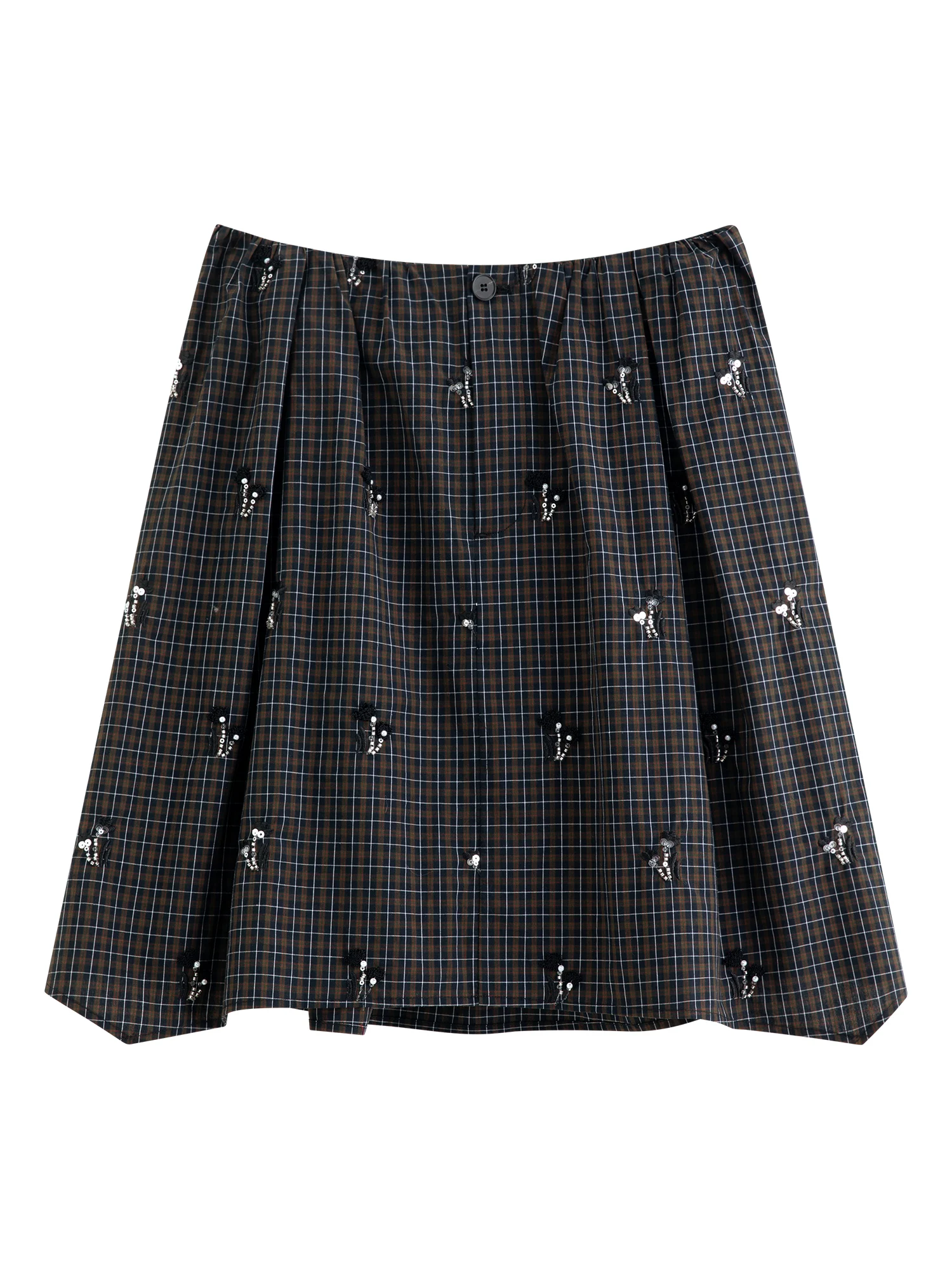 FSLE 【Premium Series】 Women's 2026 Summer New Vintage Beaded Black Plaid Tweed Vest & Skirt Set | Elegant Lady Two-Piece Outfit