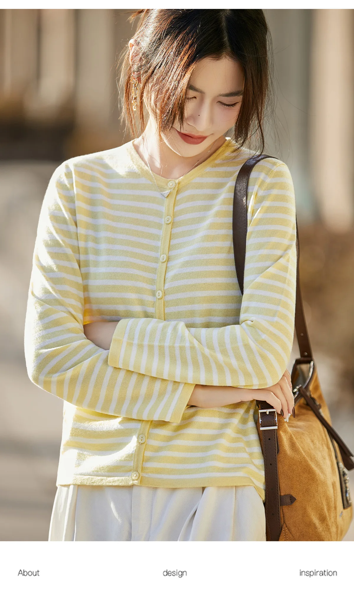 WinvyNee Women's Spring Fine Wool Knitted Cardigan Striped Crew Neck Long Sleeve Fashionable Designed Casual Outwear ZB1497001