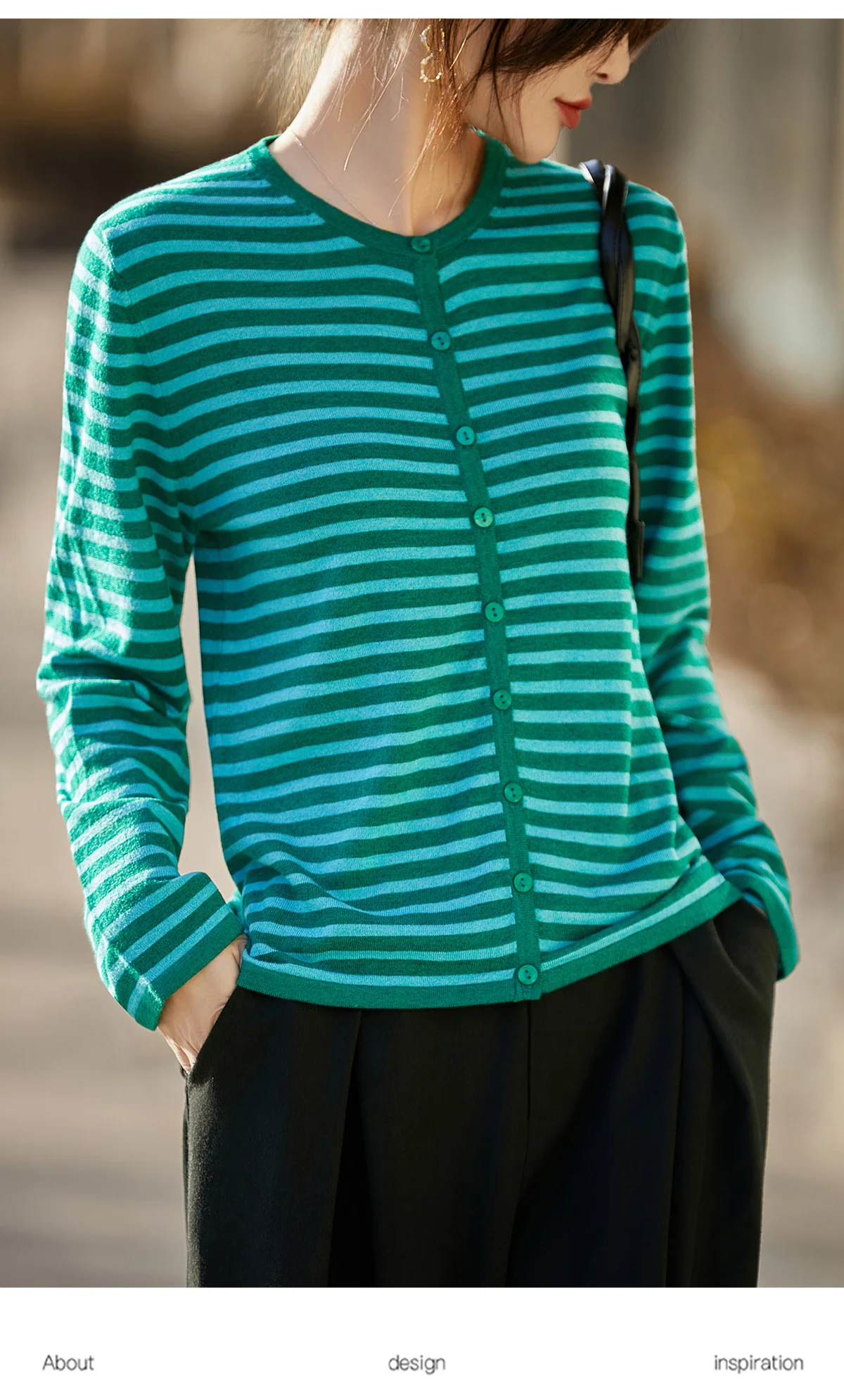 WinvyNee Women's Spring Fine Wool Knitted Cardigan Striped Crew Neck Long Sleeve Fashionable Designed Casual Outwear ZB1497001