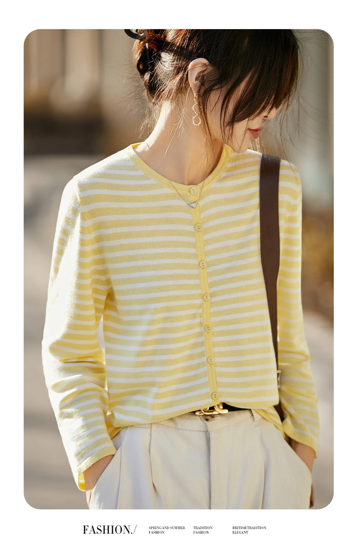 WinvyNee Women's Spring Fine Wool Knitted Cardigan Striped Crew Neck Long Sleeve Fashionable Designed Casual Outwear ZB1497001