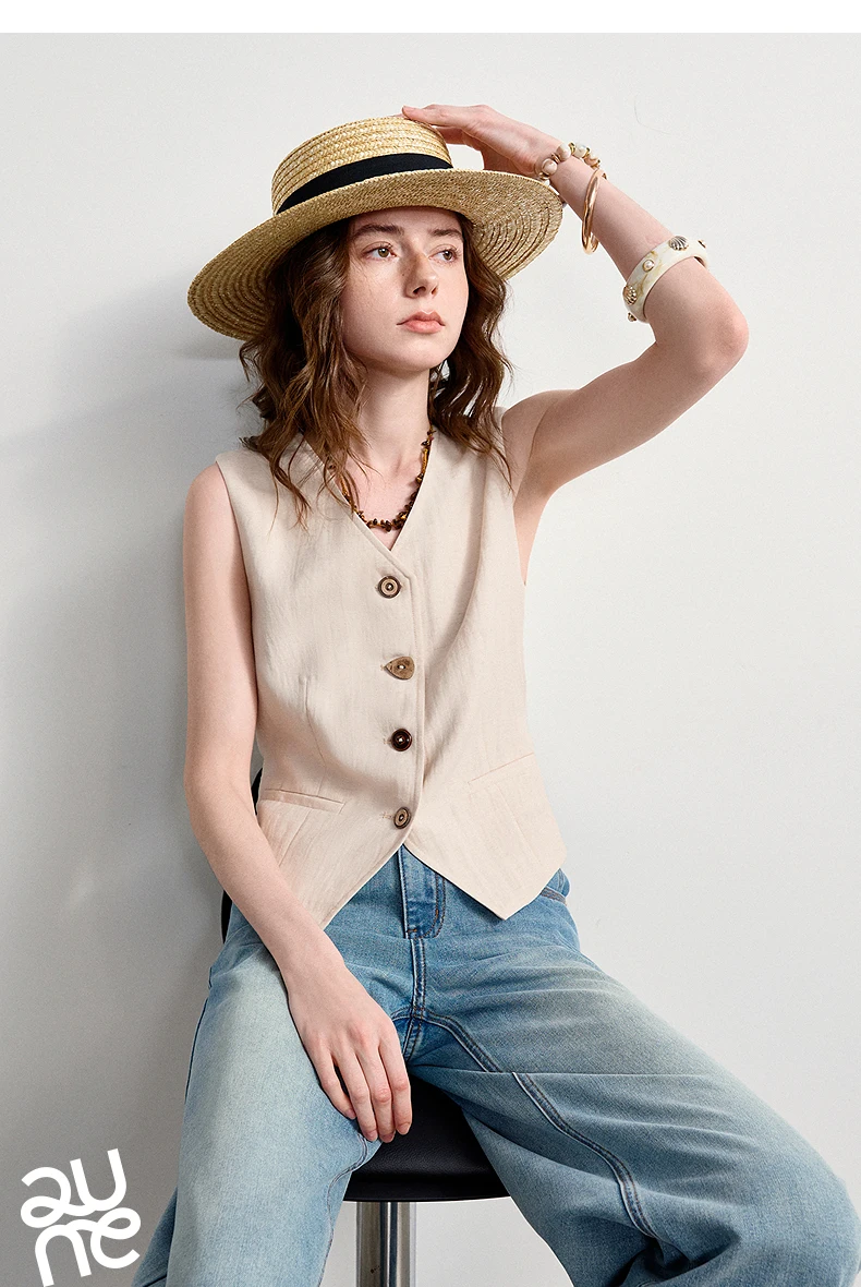 TOYOUTH Women's Old Money Vest Waistcoat 2026 Summer Lyocell Linen Slim Fit Cropped Sleeveless Lightweight Breathable Elegant