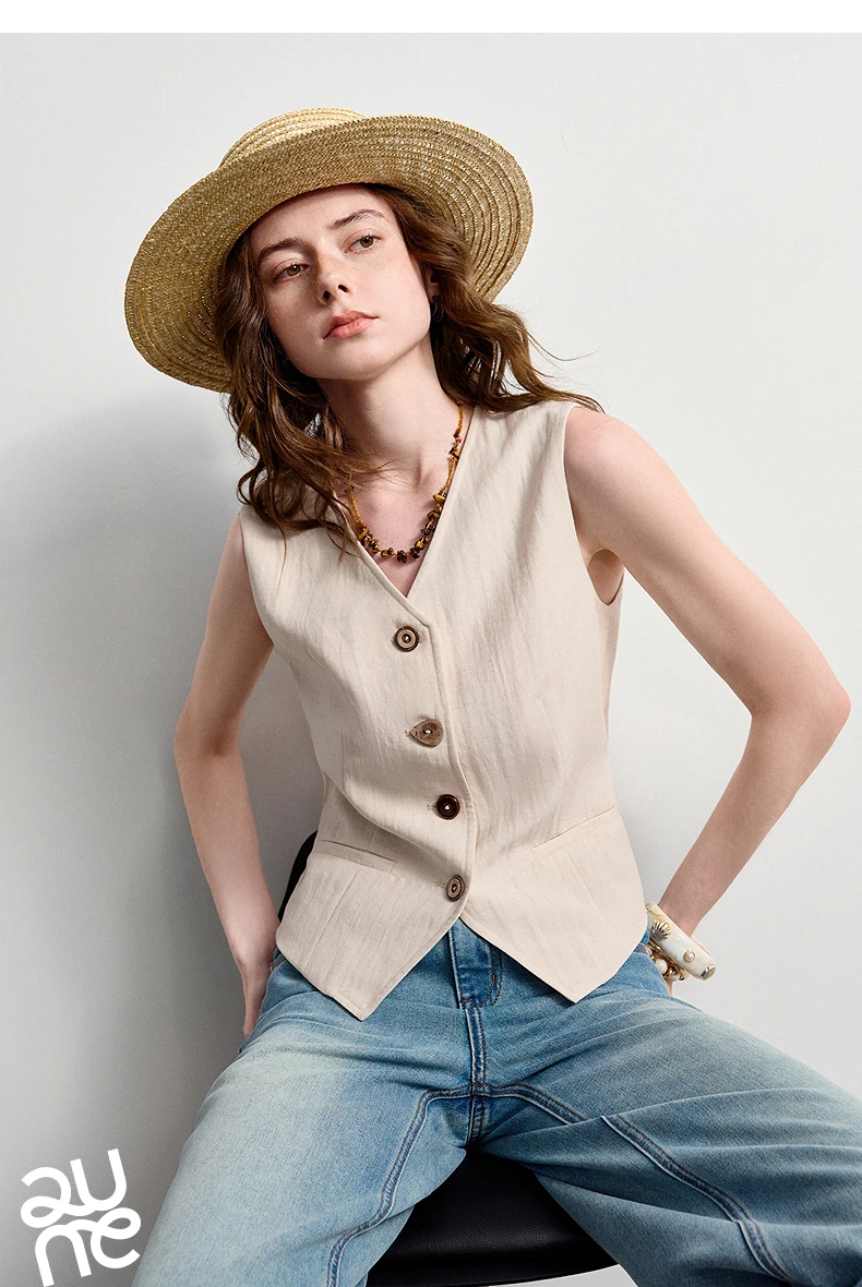 TOYOUTH Women's Old Money Vest Waistcoat 2026 Summer Lyocell Linen Slim Fit Cropped Sleeveless Lightweight Breathable Elegant