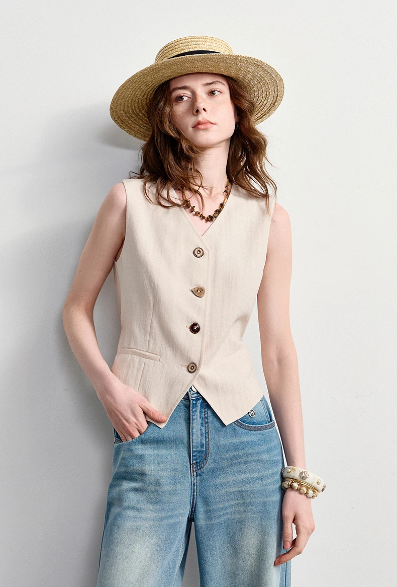 TOYOUTH Women's Old Money Vest Waistcoat 2026 Summer Lyocell Linen Slim Fit Cropped Sleeveless Lightweight Breathable Elegant