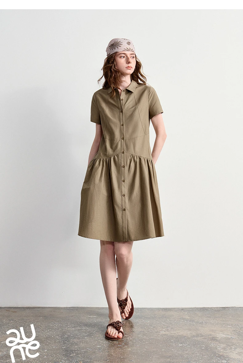 TOYOUTH Women Dress 2026 Summer New Smart Casual Commuter Petite Splicing Short Sleeve Shirt Midi Trendy Dresses