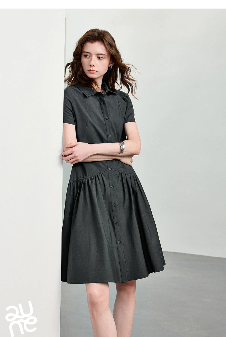 TOYOUTH Women Dress 2026 Summer New Smart Casual Commuter Petite Splicing Short Sleeve Shirt Midi Trendy Dresses