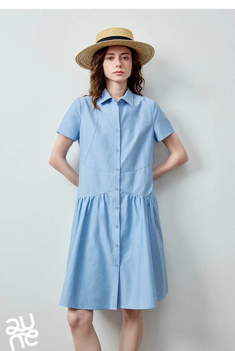 TOYOUTH Women Dress 2026 Summer New Smart Casual Commuter Petite Splicing Short Sleeve Shirt Midi Trendy Dresses