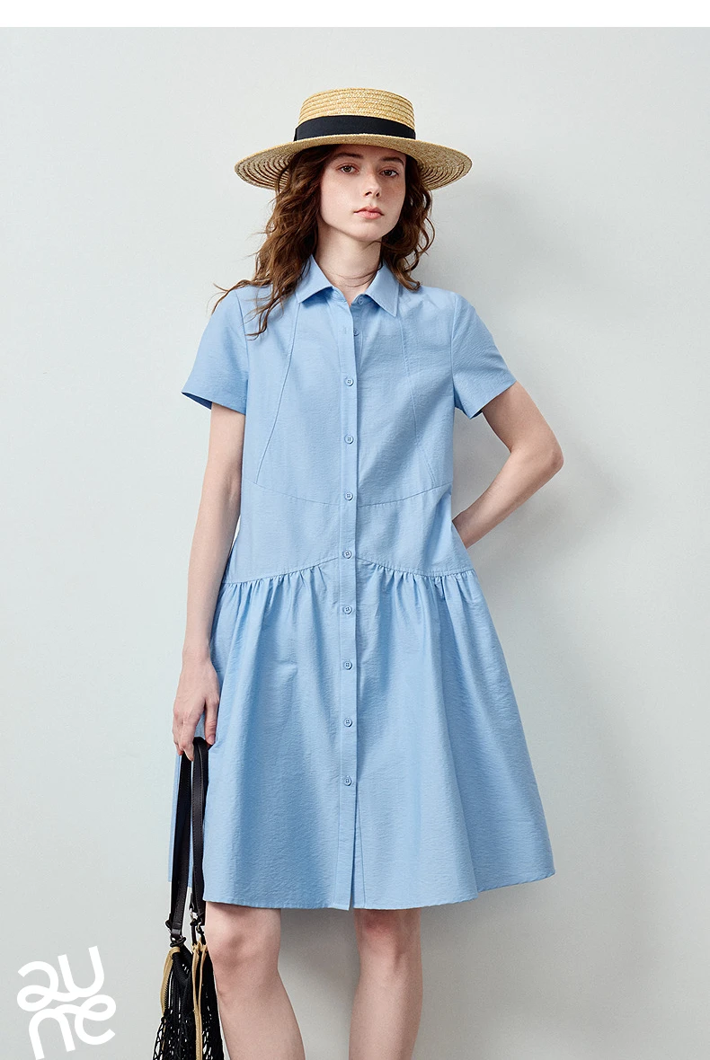 TOYOUTH Women Dress 2026 Summer New Smart Casual Commuter Petite Splicing Short Sleeve Shirt Midi Trendy Dresses