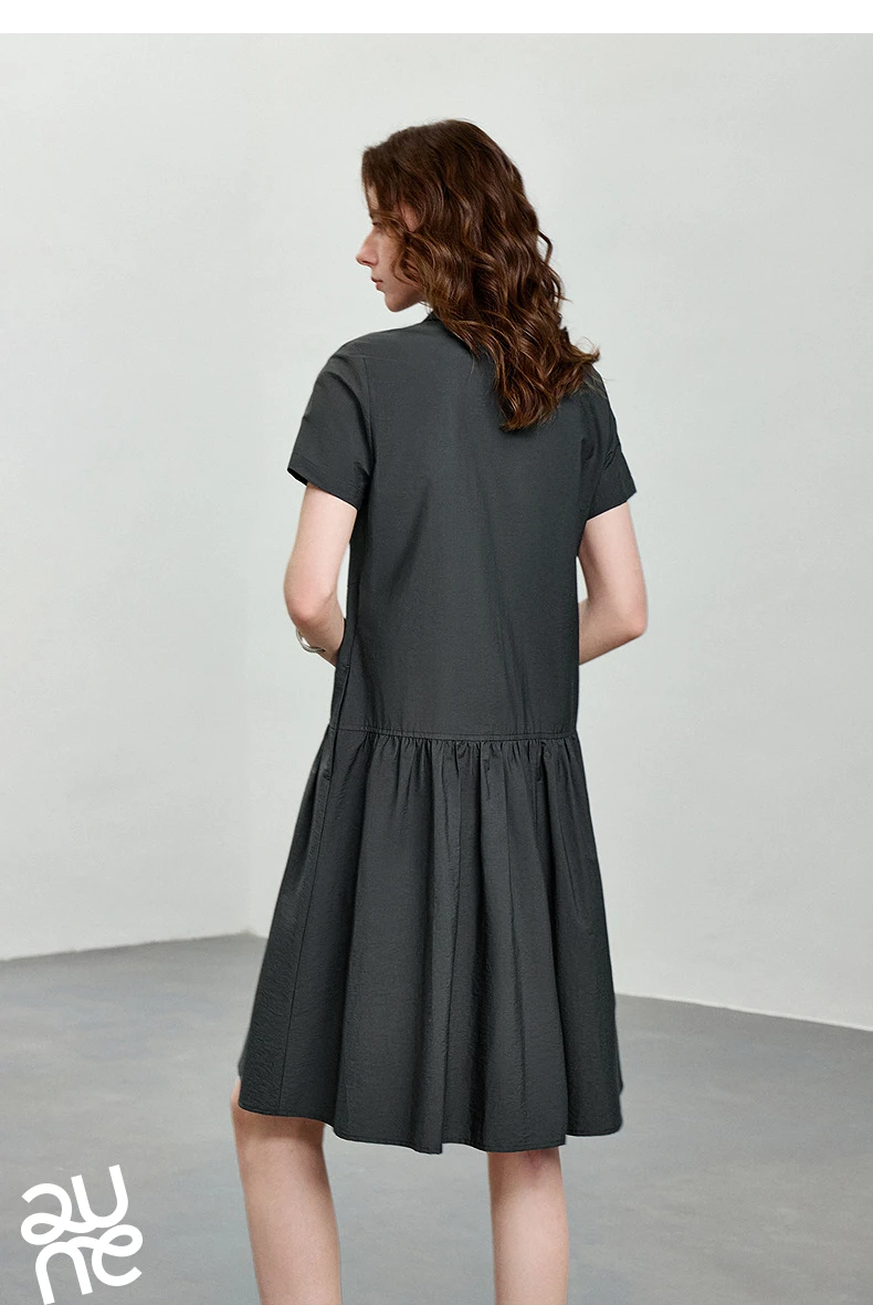 TOYOUTH Women Dress 2026 Summer New Smart Casual Commuter Petite Splicing Short Sleeve Shirt Midi Trendy Dresses