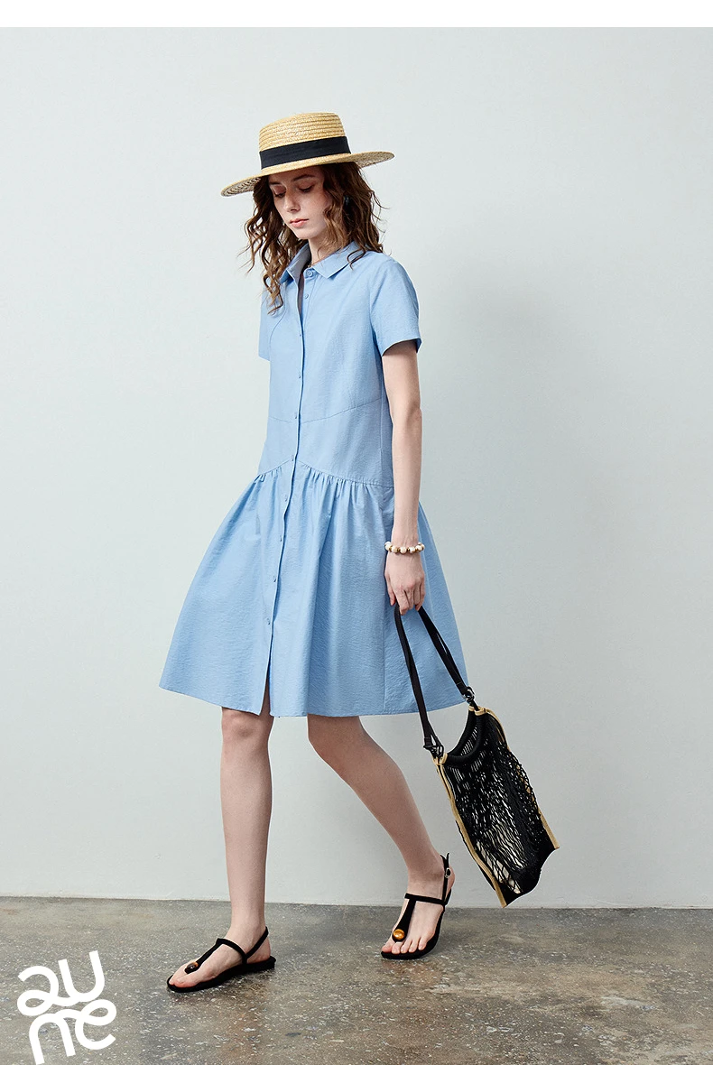 TOYOUTH Women Dress 2026 Summer New Smart Casual Commuter Petite Splicing Short Sleeve Shirt Midi Trendy Dresses