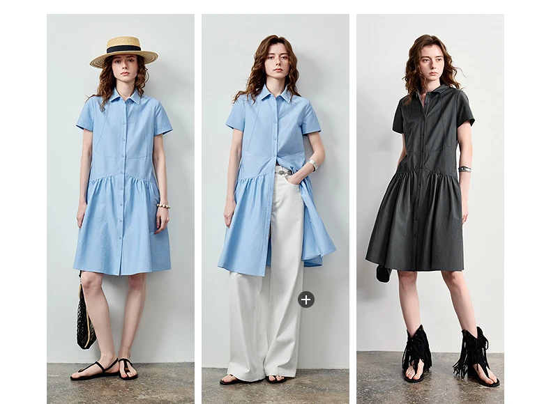 TOYOUTH Women Dress 2026 Summer New Smart Casual Commuter Petite Splicing Short Sleeve Shirt Midi Trendy Dresses