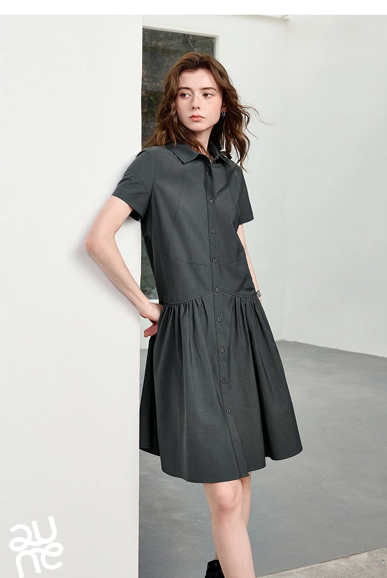 TOYOUTH Women Dress 2026 Summer New Smart Casual Commuter Petite Splicing Short Sleeve Shirt Midi Trendy Dresses
