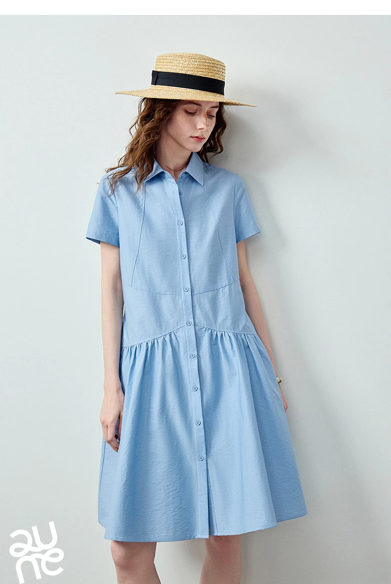 TOYOUTH Women Dress 2026 Summer New Smart Casual Commuter Petite Splicing Short Sleeve Shirt Midi Trendy Dresses