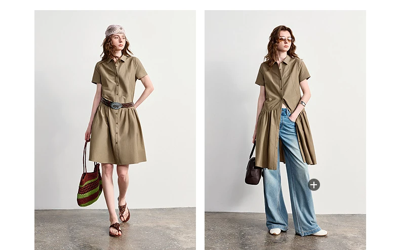 TOYOUTH Women Dress 2026 Summer New Smart Casual Commuter Petite Splicing Short Sleeve Shirt Midi Trendy Dresses