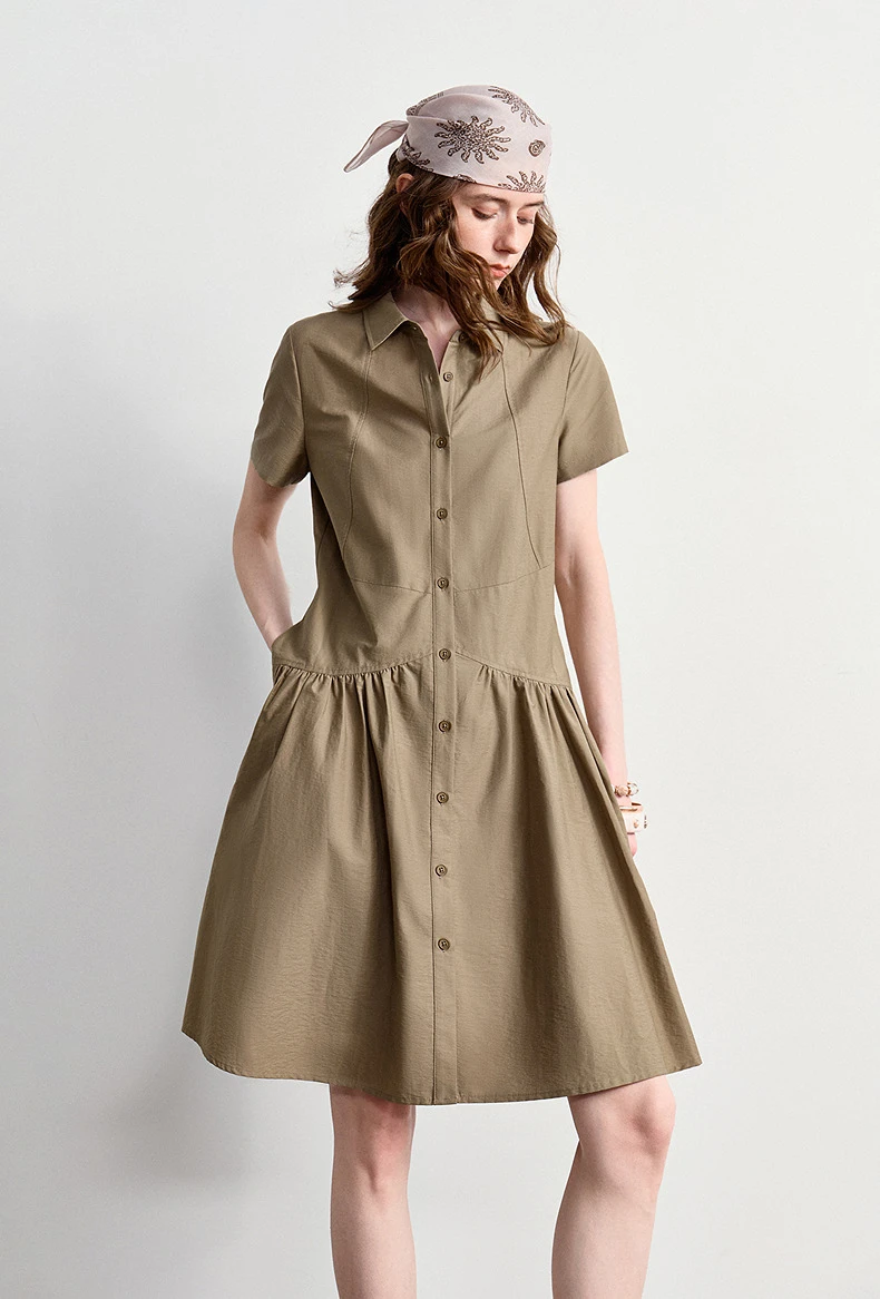 TOYOUTH Women Dress 2026 Summer New Smart Casual Commuter Petite Splicing Short Sleeve Shirt Midi Trendy Dresses