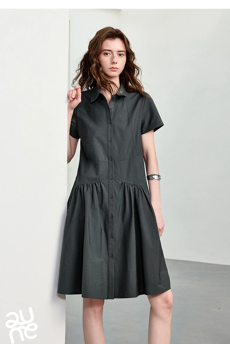 TOYOUTH Women Dress 2026 Summer New Smart Casual Commuter Petite Splicing Short Sleeve Shirt Midi Trendy Dresses