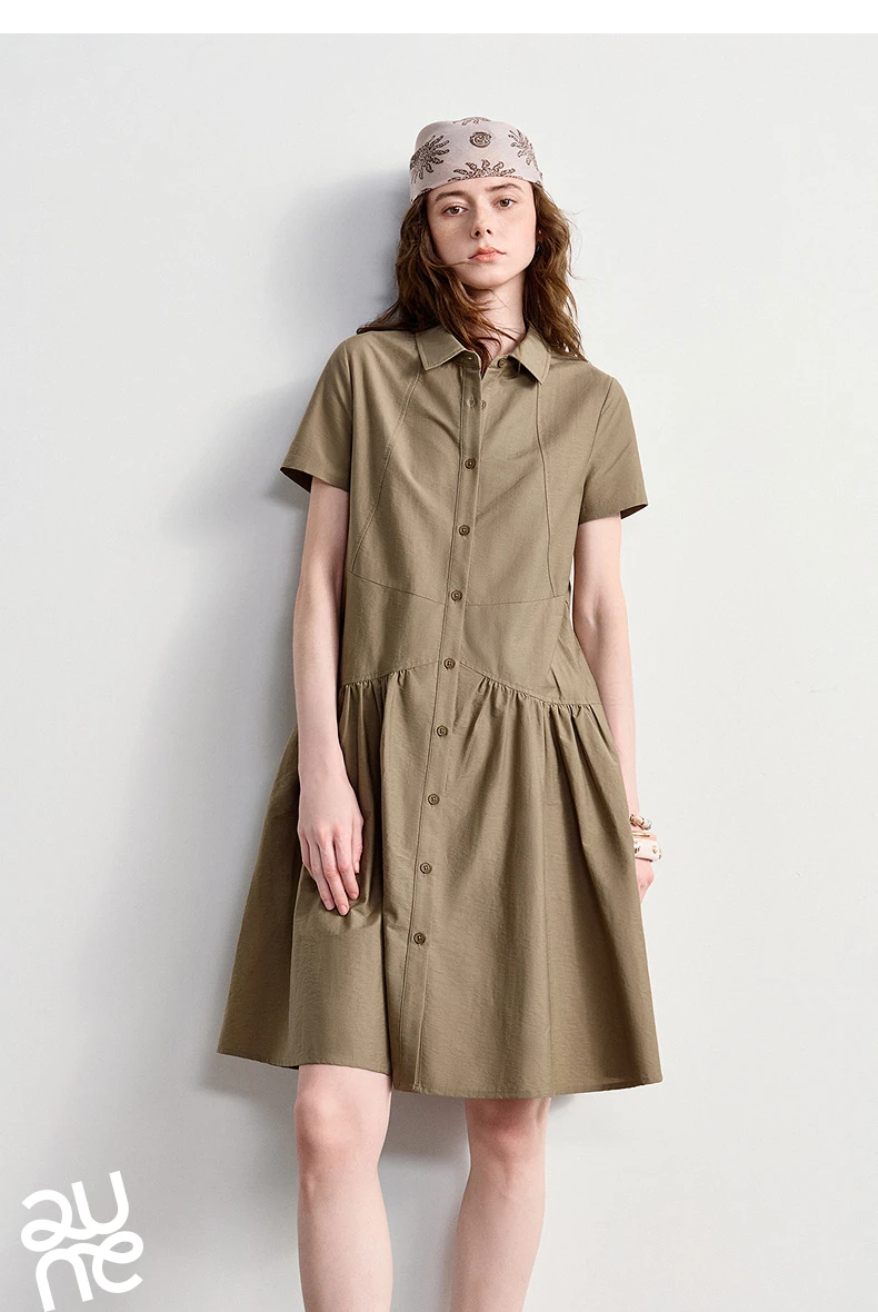 TOYOUTH Women Dress 2026 Summer New Smart Casual Commuter Petite Splicing Short Sleeve Shirt Midi Trendy Dresses