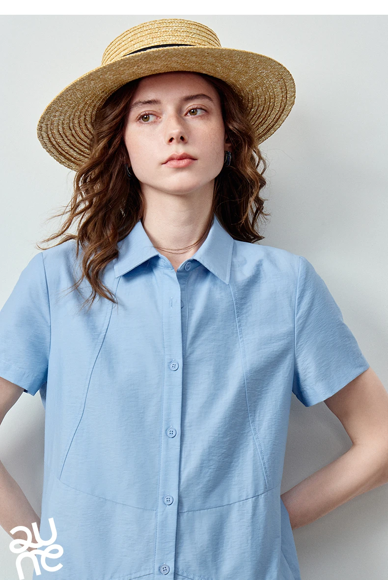 TOYOUTH Women Dress 2026 Summer New Smart Casual Commuter Petite Splicing Short Sleeve Shirt Midi Trendy Dresses