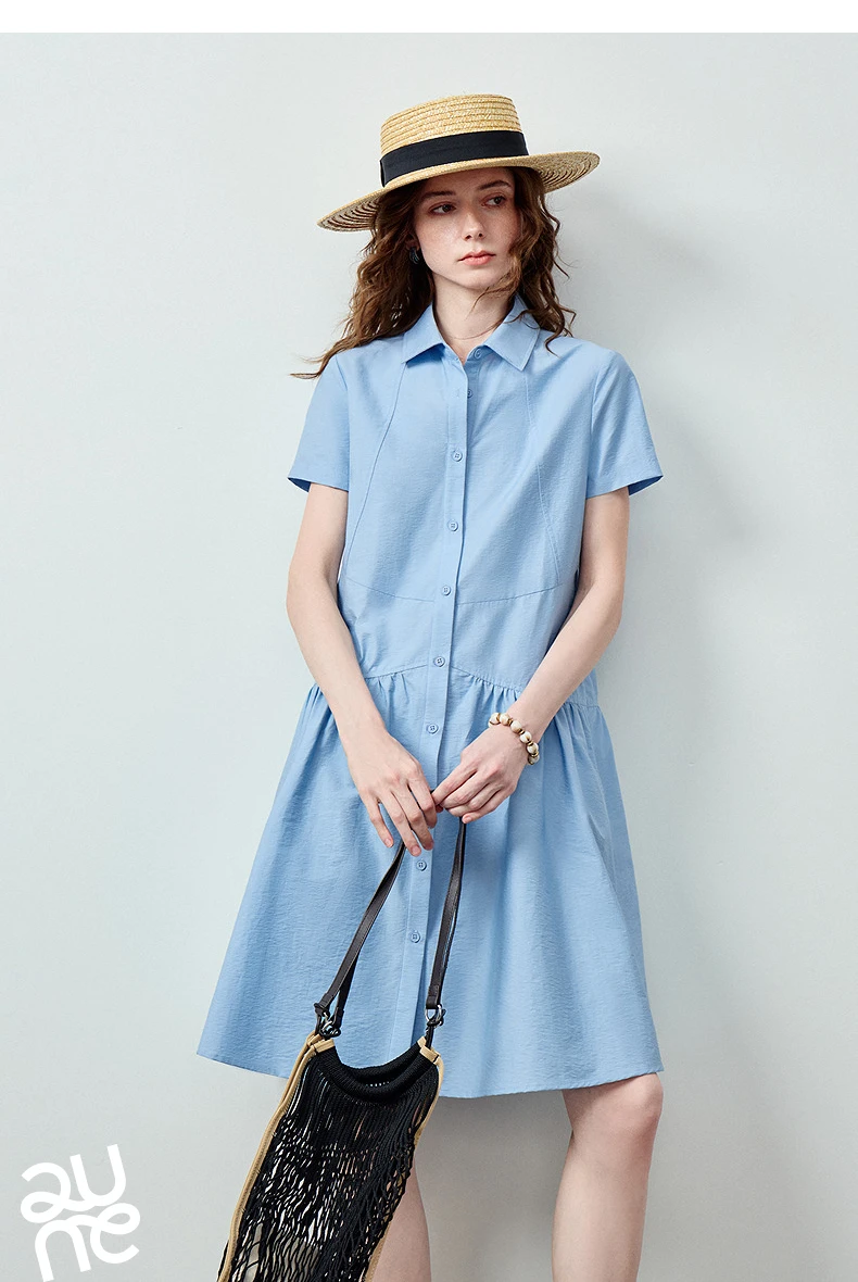 TOYOUTH Women Dress 2026 Summer New Smart Casual Commuter Petite Splicing Short Sleeve Shirt Midi Trendy Dresses