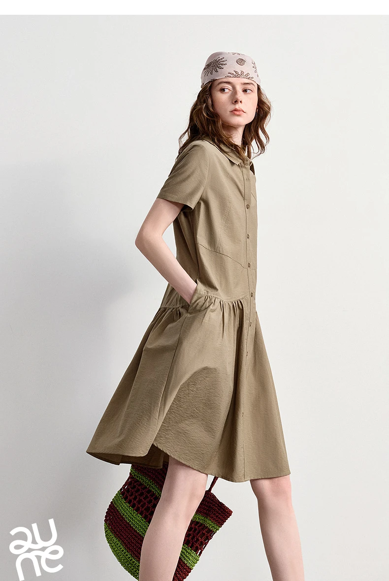 TOYOUTH Women Dress 2026 Summer New Smart Casual Commuter Petite Splicing Short Sleeve Shirt Midi Trendy Dresses